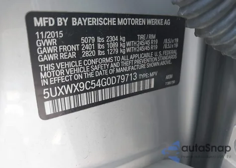 2016 BMW X3 xDrive28I из США, поврежденный, VIN 5UXWX9C54G0D79713